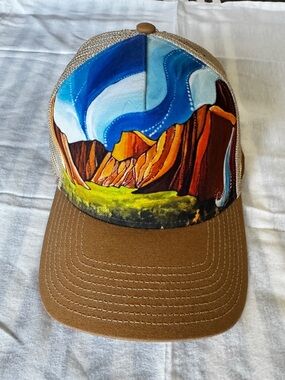 Already Yosemite Conservancy Trucker Hat with Valley View Landscape-Brown & Blue